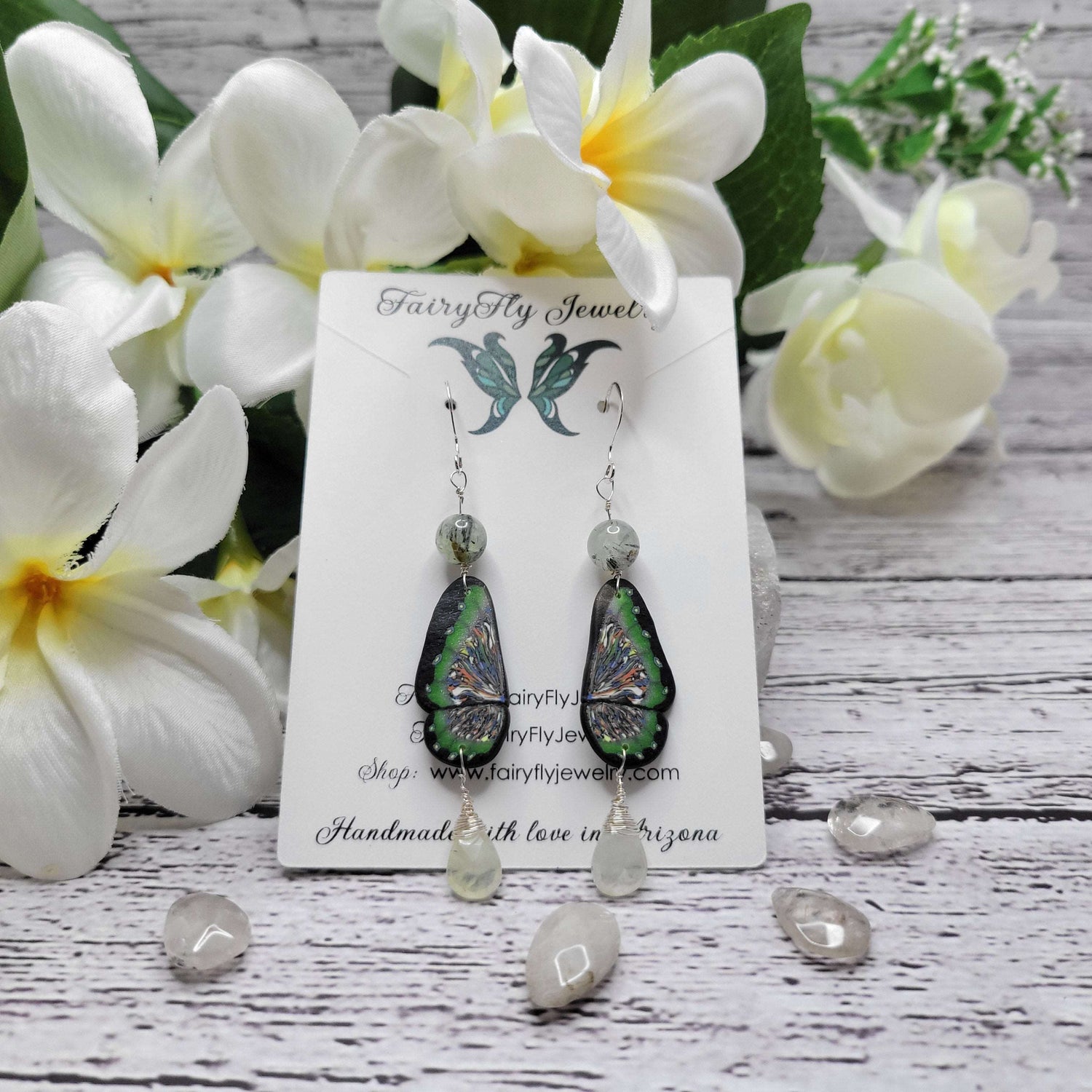 Lusty Lime Featherweight Butterfly Gold &amp; Silver Crystal Earrings