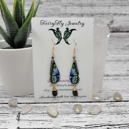 Sea Forest Featherweight Butterfly Gold &amp; Silver Crystal Earrings