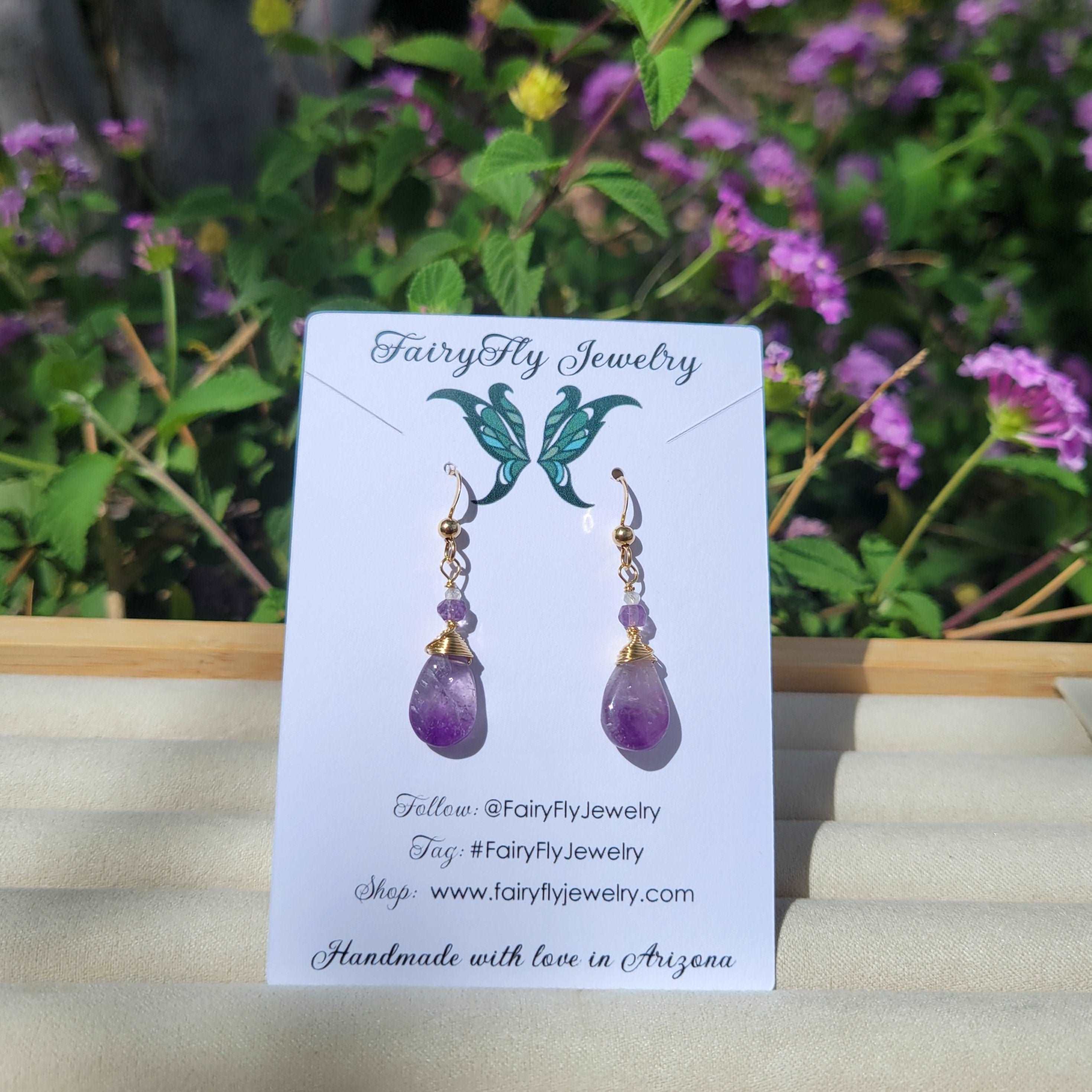 14k Gold-Filled Amethyst &amp; Rainbow Moonstone Earrings