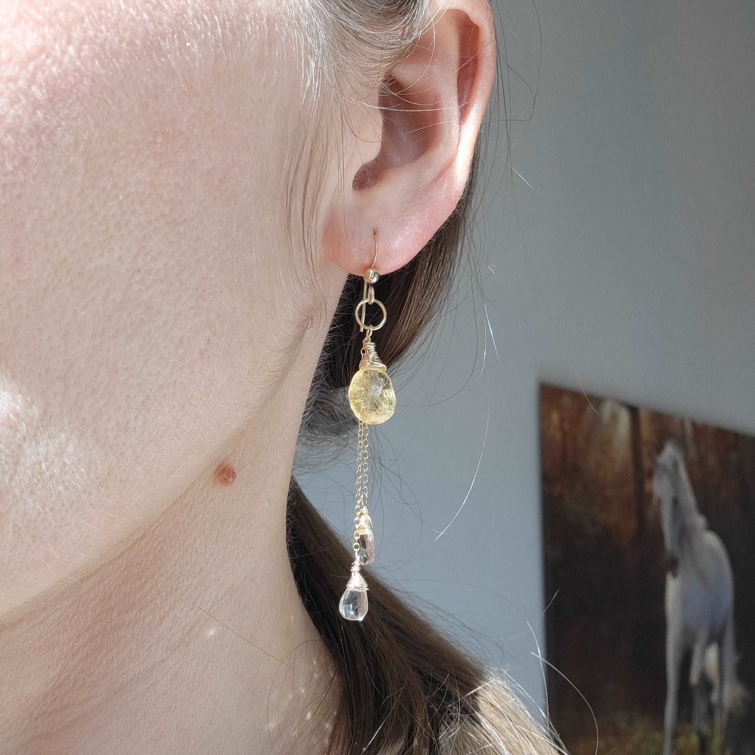 Celestial Harvest Collection: Handcrafted 14K Gold-Filled Citrine &amp; Champagne Quartz Earrings