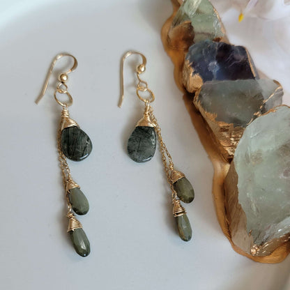 Celestial Harvest Collection: Handcrafted 14K Gold-Filled Moss Aquamarine &amp; Cat&