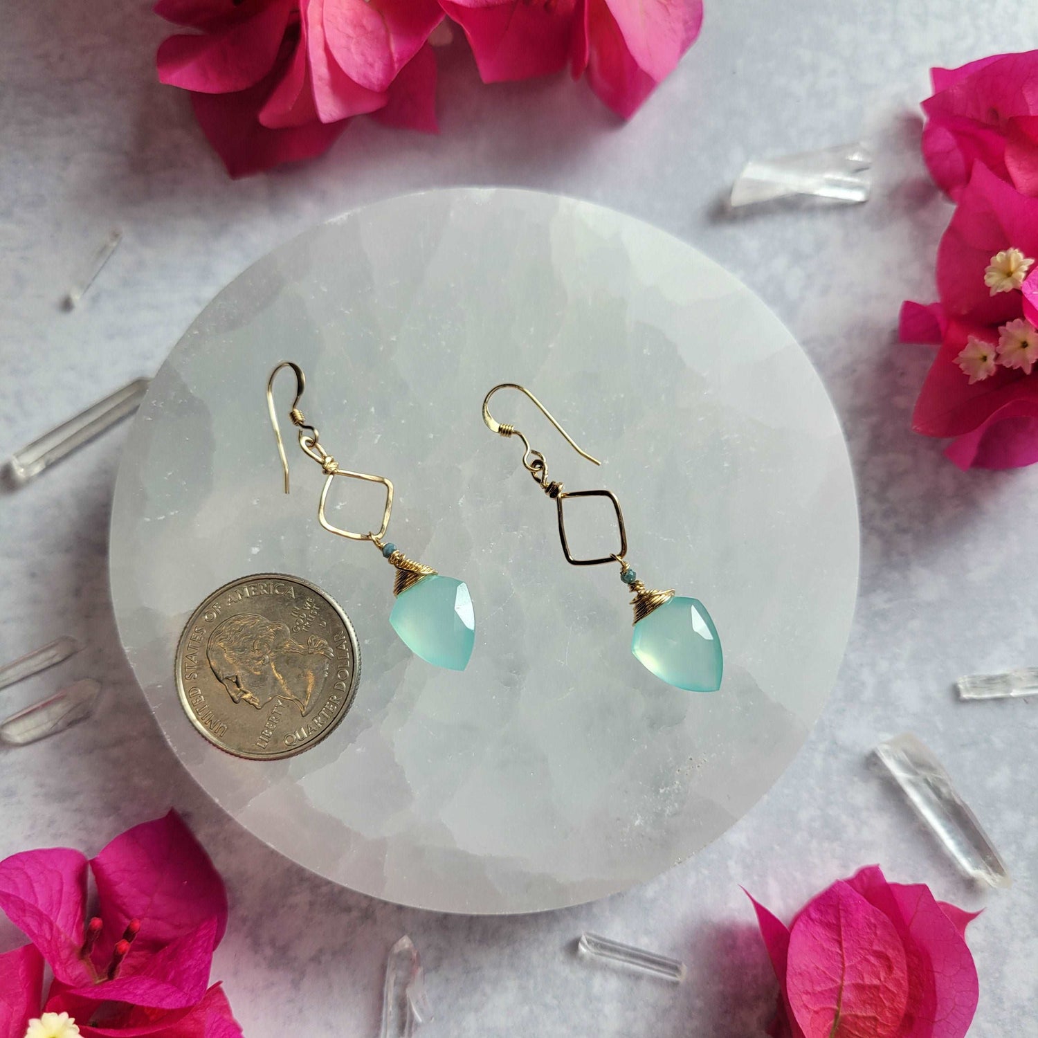 Hammered 14K Gold-Filled Blue Chalcedony &amp; Tourmaline Earrings