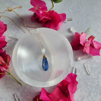 Kyanite &amp; Rainbow Moonstone Necklace on 18&quot; 14k Gold-Filled Chain