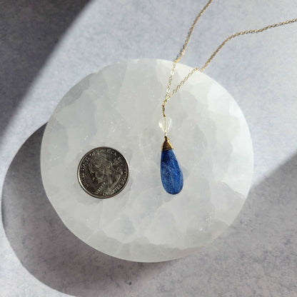 Kyanite &amp; Rainbow Moonstone Necklace on 18&quot; 14k Gold-Filled Chain