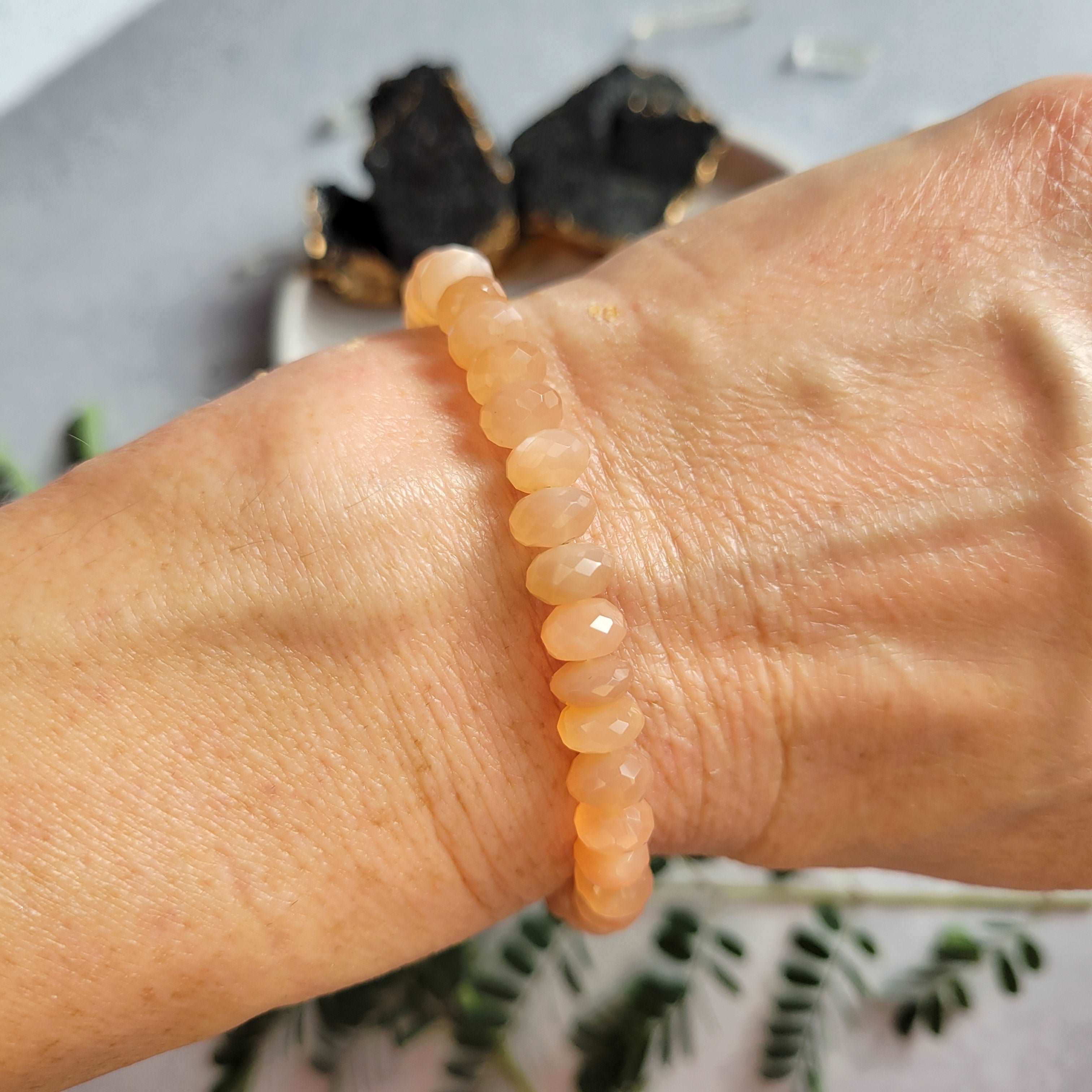 Glamorous Handcrafted 14k Gold-Filled Peach Moonstone Bracelet