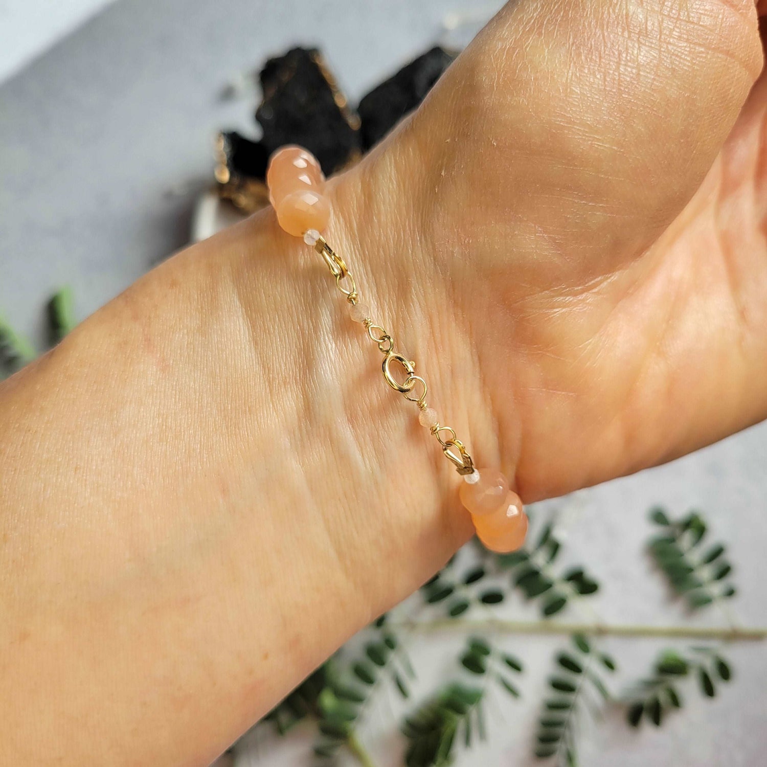 Glamorous Handcrafted 14k Gold-Filled Peach Moonstone Bracelet