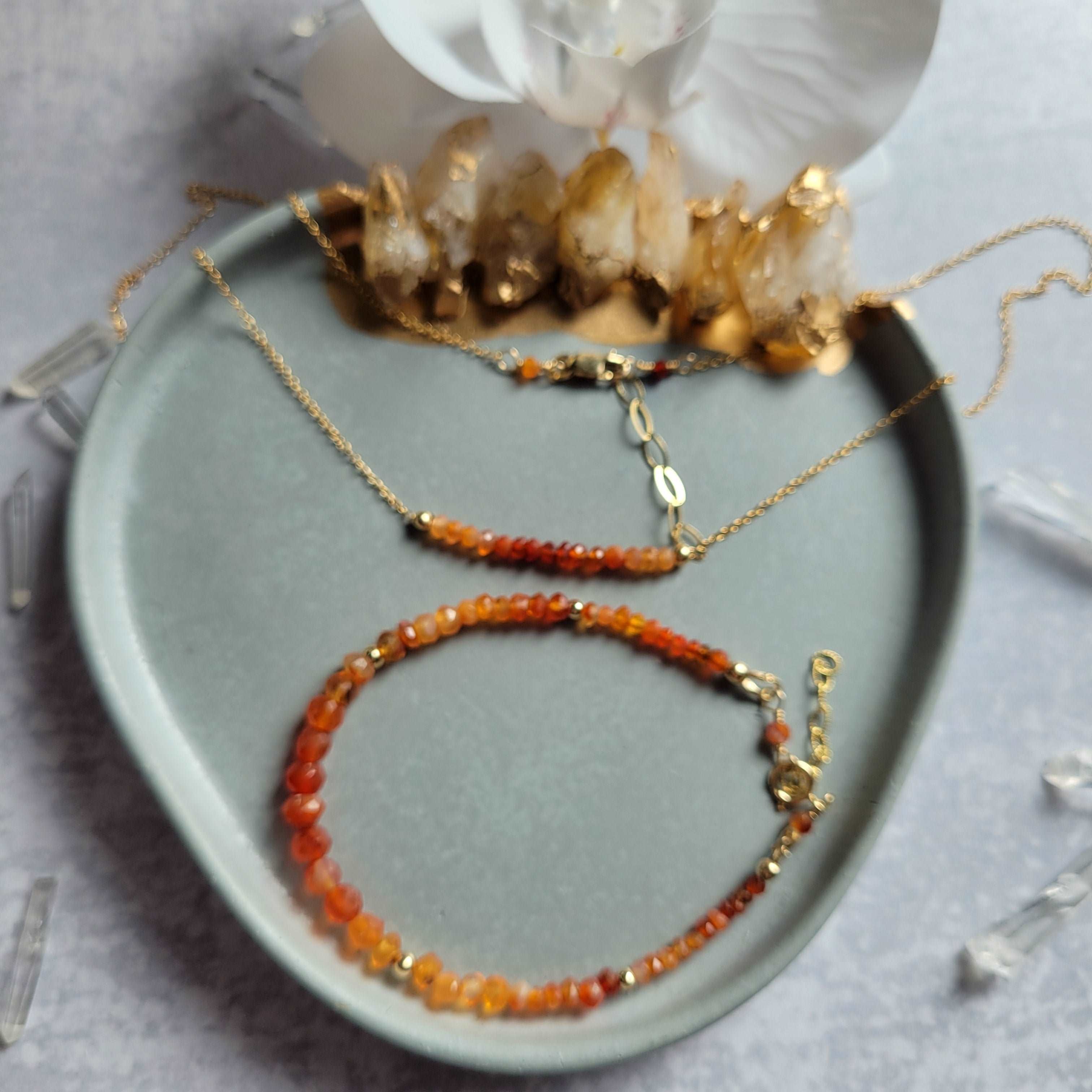 Dainty Handcrafted 14K Gold-Filled Ombre Carnelian Bracelet