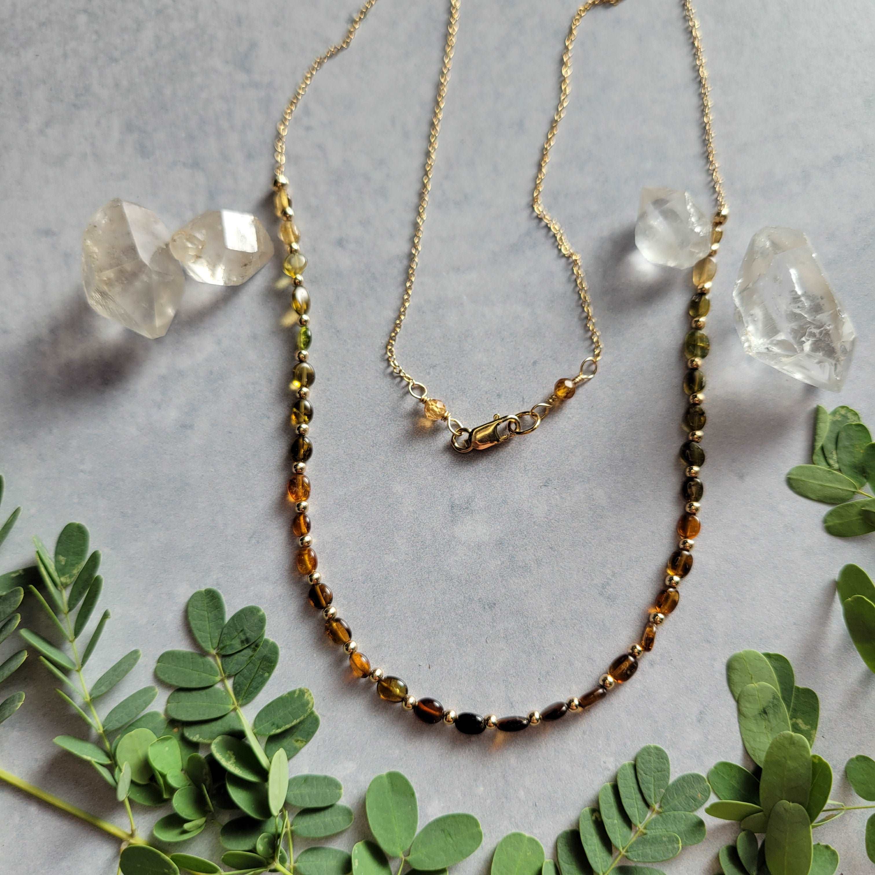 Handcrafted 14K Gold-Filled Ombre Amber &amp; Green Tourmaline Necklace