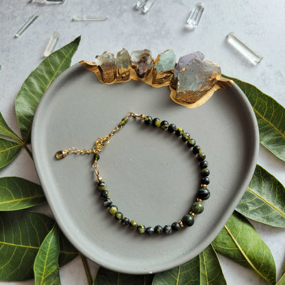 Earthy Handcrafted 14K Gold-Filled Yellow Turquoise, Green Serpentine, Tourmaline, &amp; Sapphire Bracelet