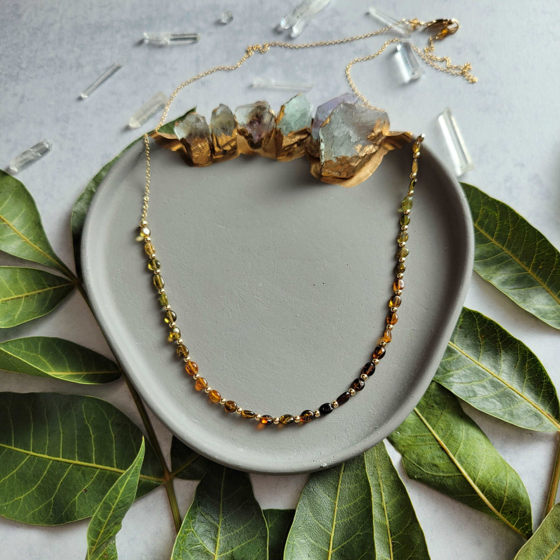 Handcrafted 14K Gold-Filled Ombre Amber &amp; Green Tourmaline Necklace