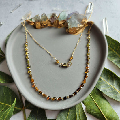 Handcrafted 14K Gold-Filled Ombre Amber &amp; Green Tourmaline Necklace