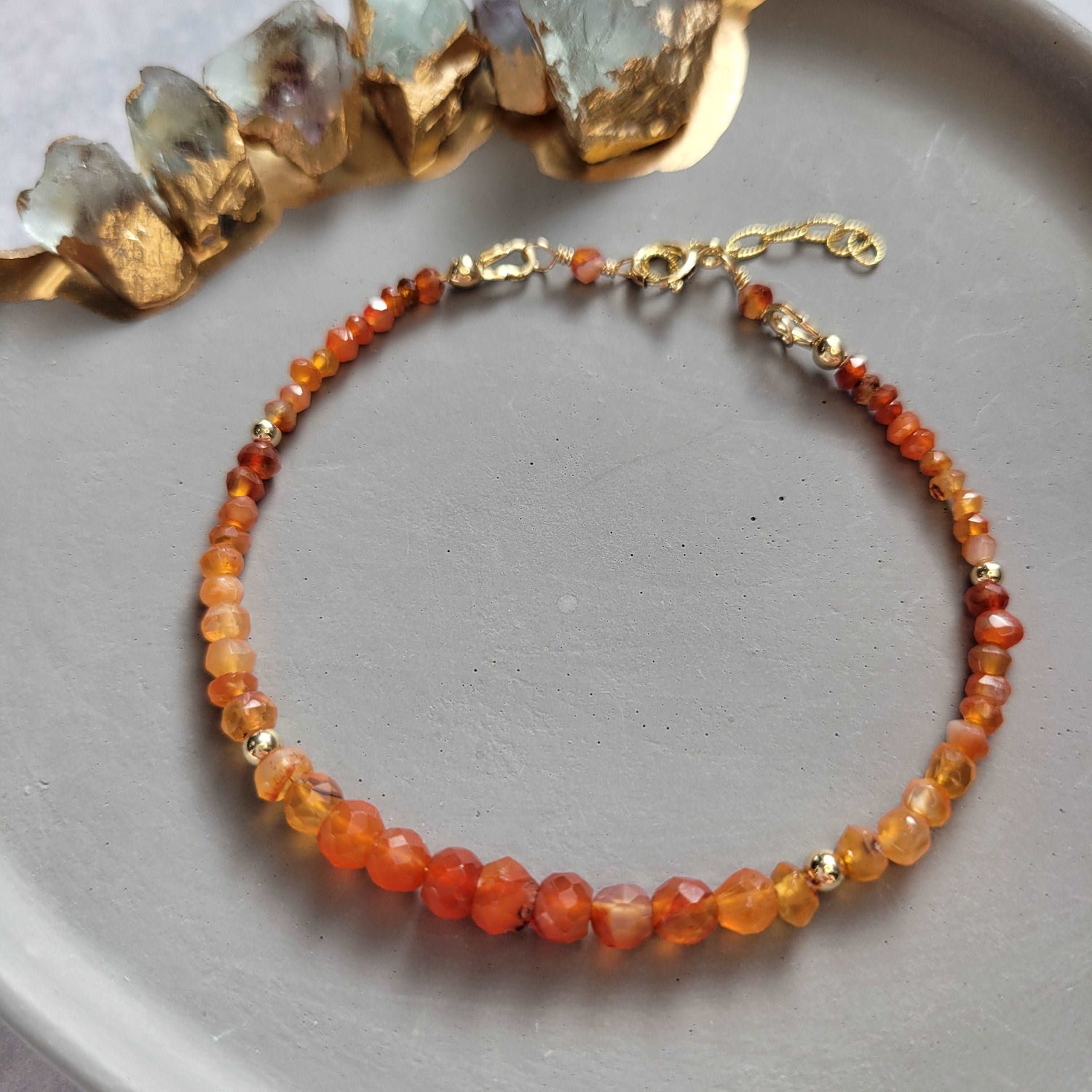 Dainty Handcrafted 14K Gold-Filled Ombre Carnelian Bracelet