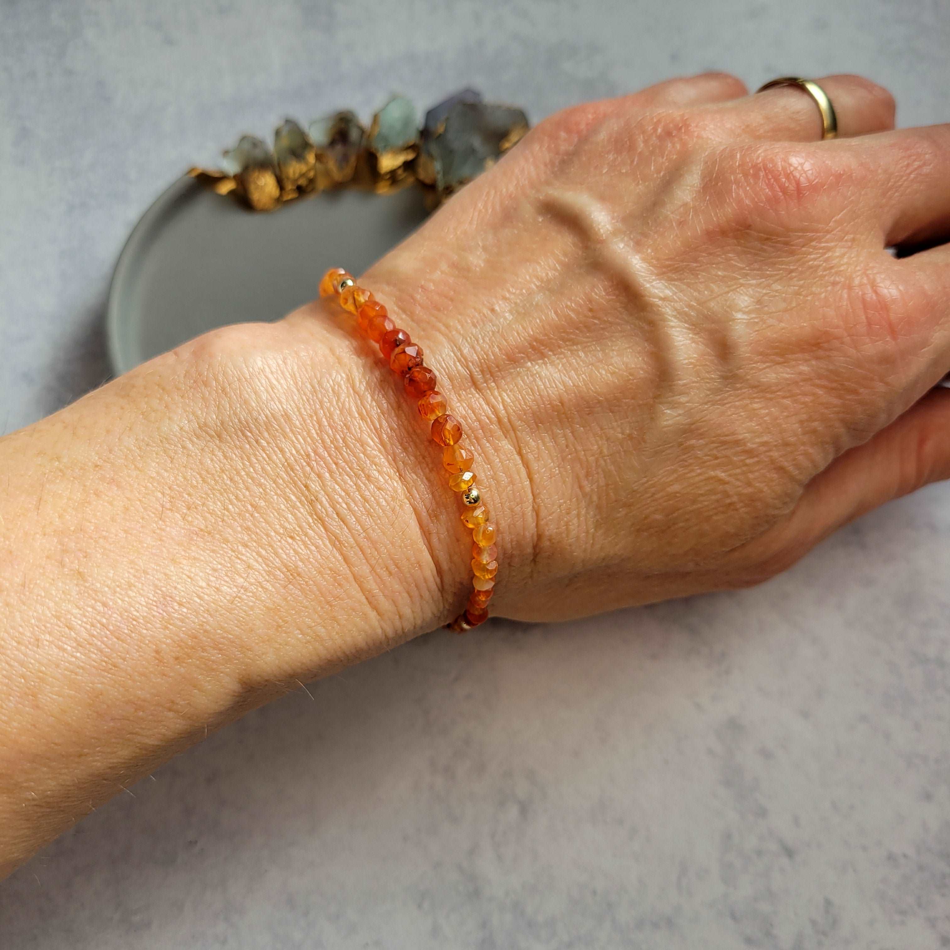 Dainty Handcrafted 14K Gold-Filled Ombre Carnelian Bracelet