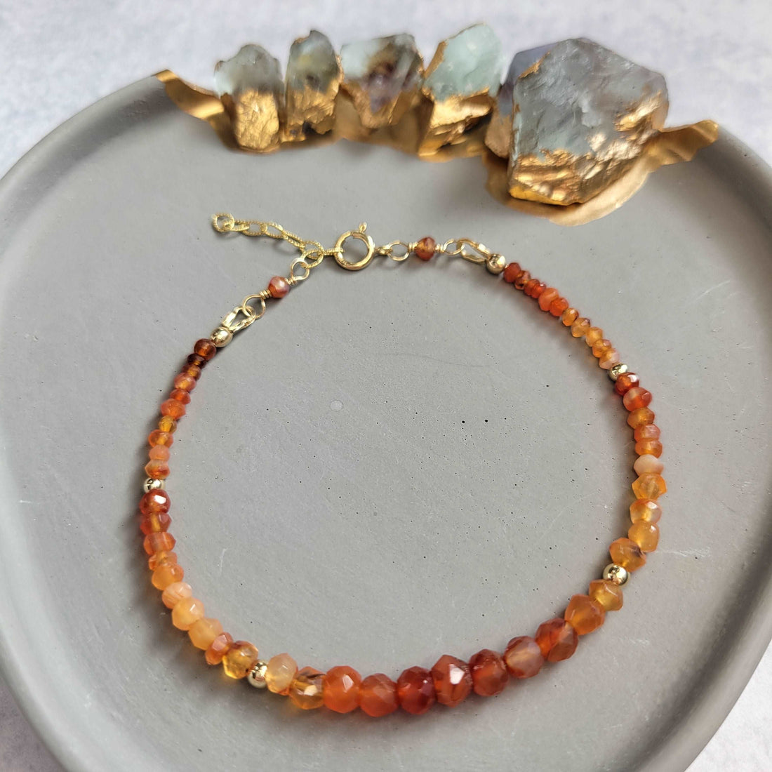 Dainty Handcrafted 14K Gold-Filled Ombre Carnelian Bracelet