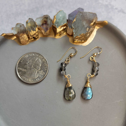 Harvest Half Moon Handcrafted 14k Gold-Filled Labradorite &amp; Rutilated Quartz Earrings