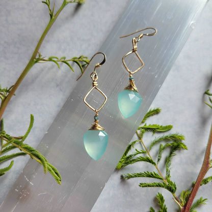 Hammered 14K Gold-Filled Blue Chalcedony &amp; Tourmaline Earrings