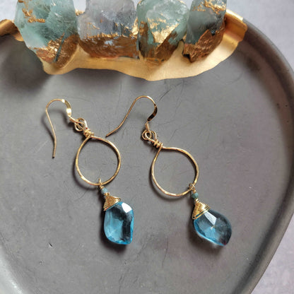 Hammered 14k Gold-Filled Blue Topaz &amp; Tourmaline Earrings