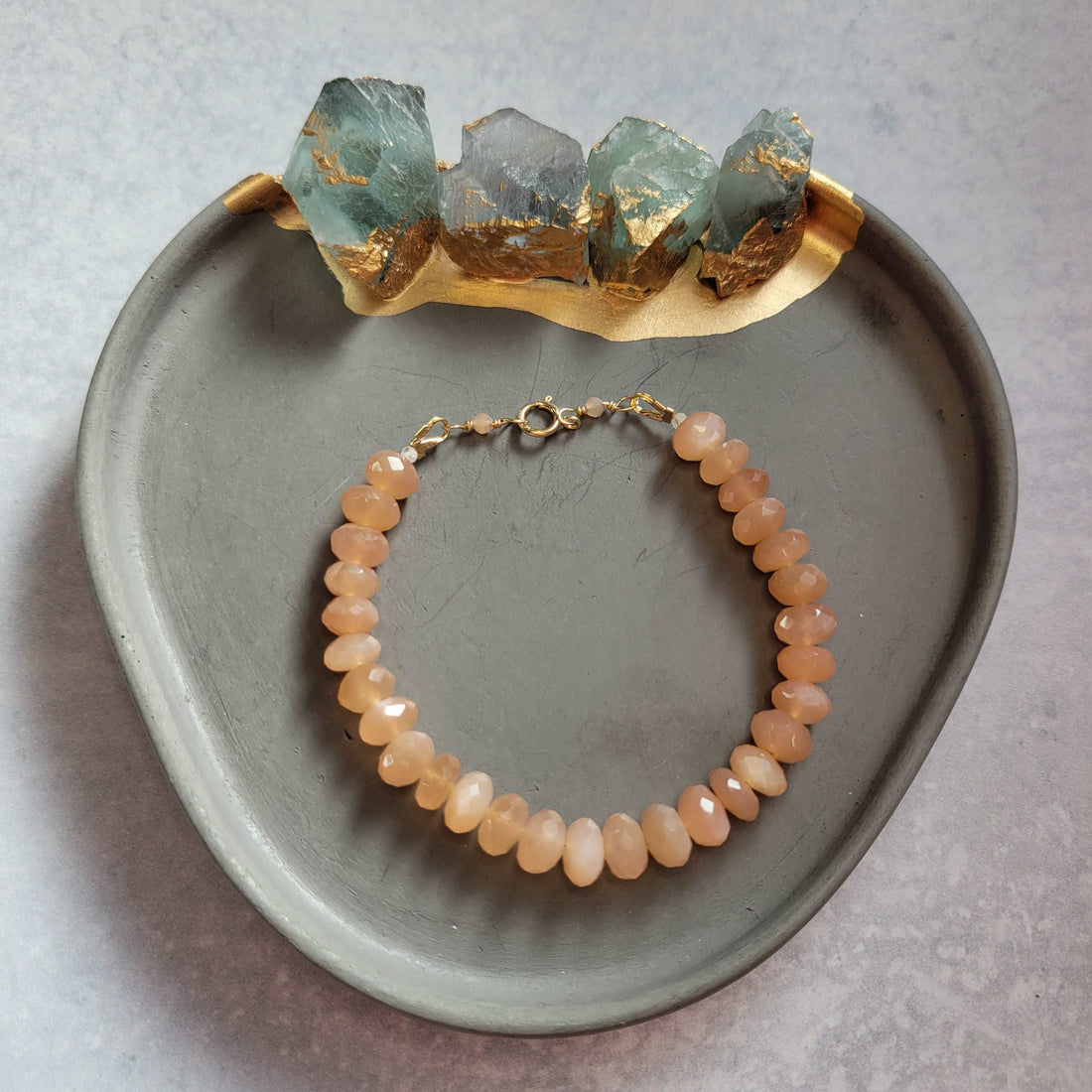 Glamorous Handcrafted 14k Gold-Filled Peach Moonstone Bracelet