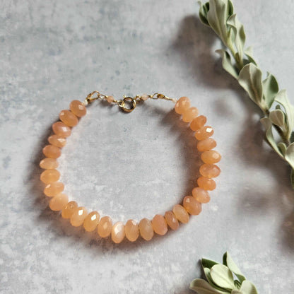 Glamorous Handcrafted 14k Gold-Filled Peach Moonstone Bracelet