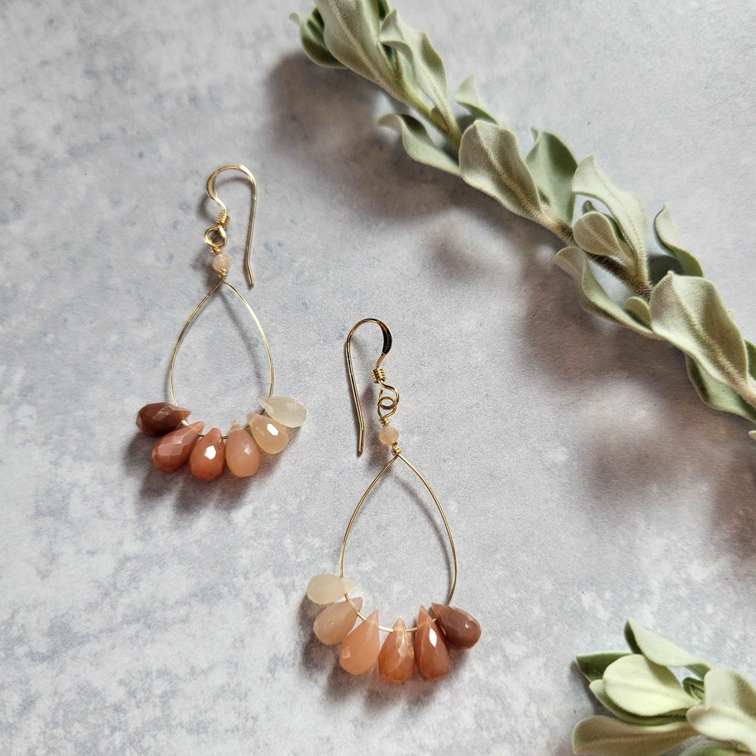 Shimmering Ombre Handcrafted 14k Gold-Filled Peach Moonstone Earrings