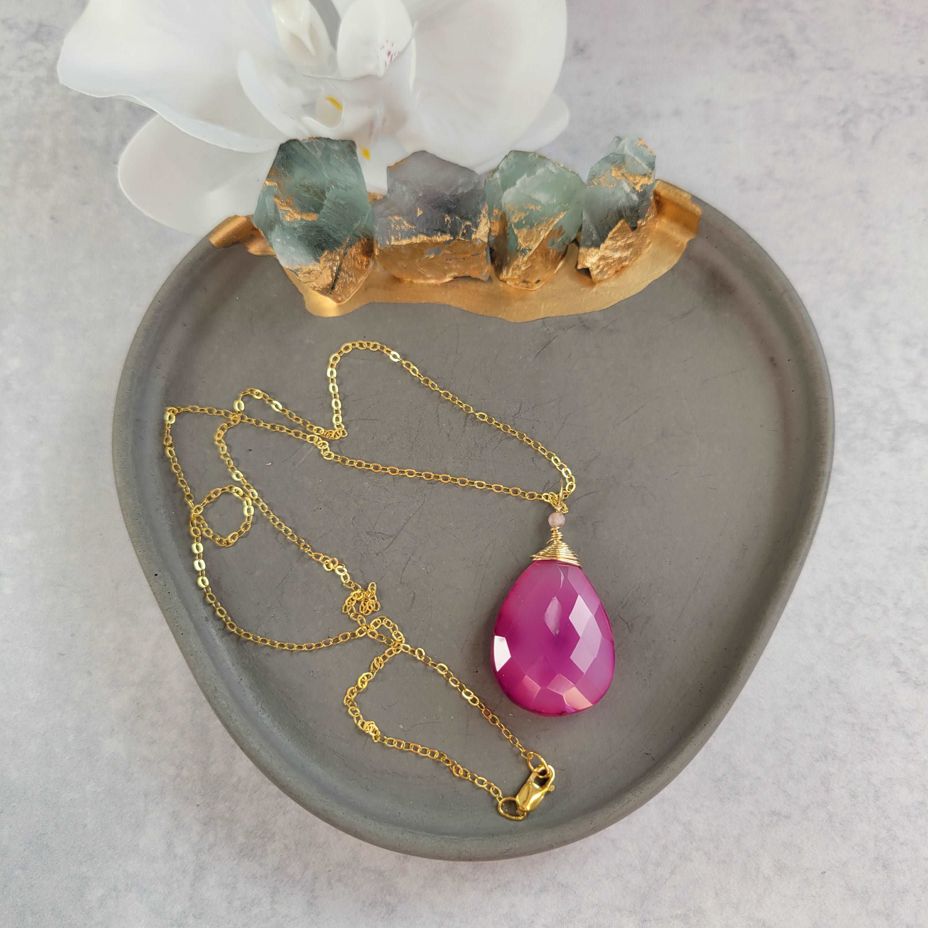 Pink Chalcedony &amp; Sapphire Necklace on 18&quot; 14k Gold-Filled Chain