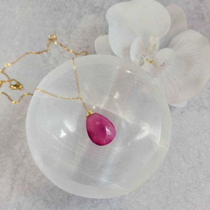 Pink Chalcedony &amp; Sapphire Necklace on 18&quot; 14k Gold-Filled Chain