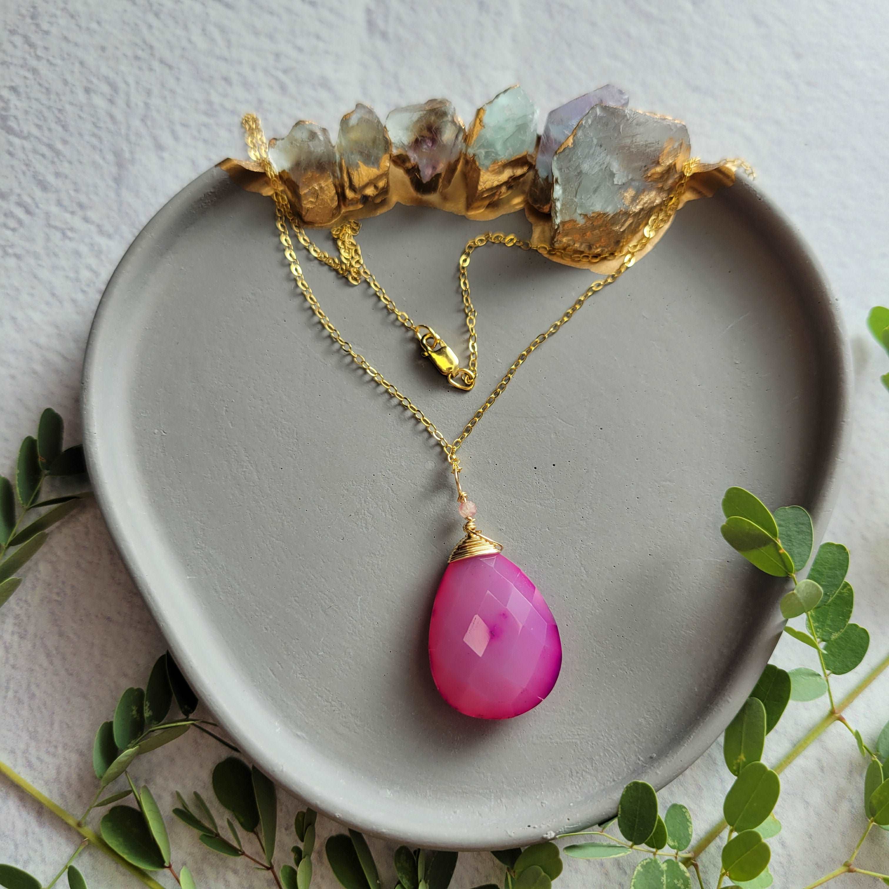 Pink Chalcedony &amp; Sapphire Necklace on 18&quot; 14k Gold-Filled Chain