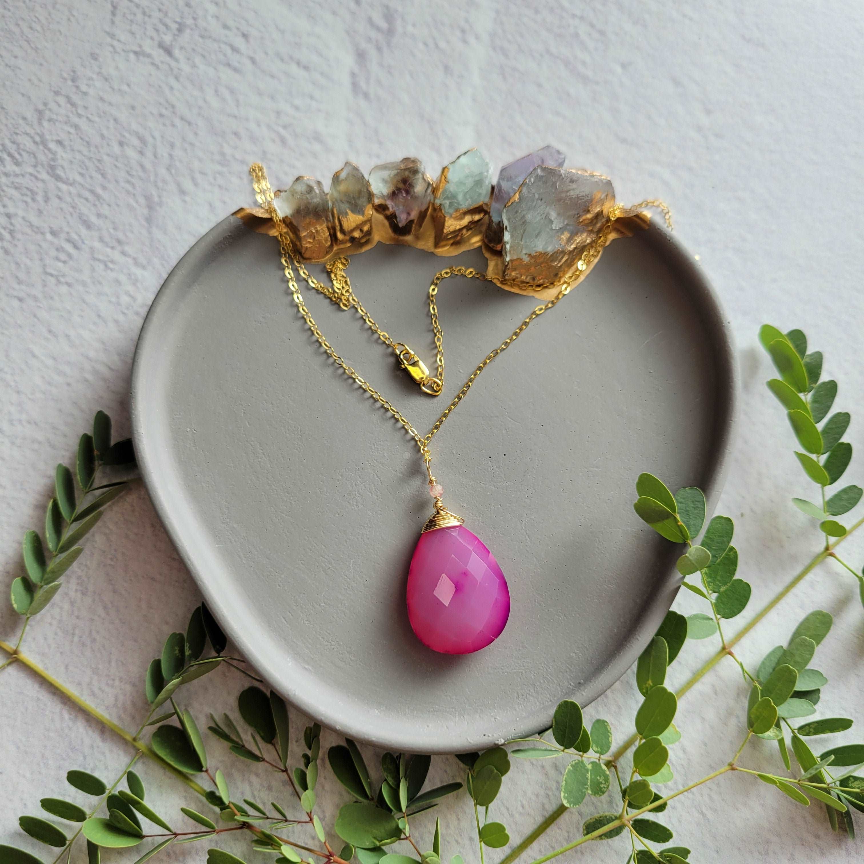 Pink Chalcedony &amp; Sapphire Necklace on 18&quot; 14k Gold-Filled Chain