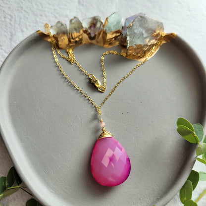 Pink Chalcedony &amp; Sapphire Necklace on 18&quot; 14k Gold-Filled Chain