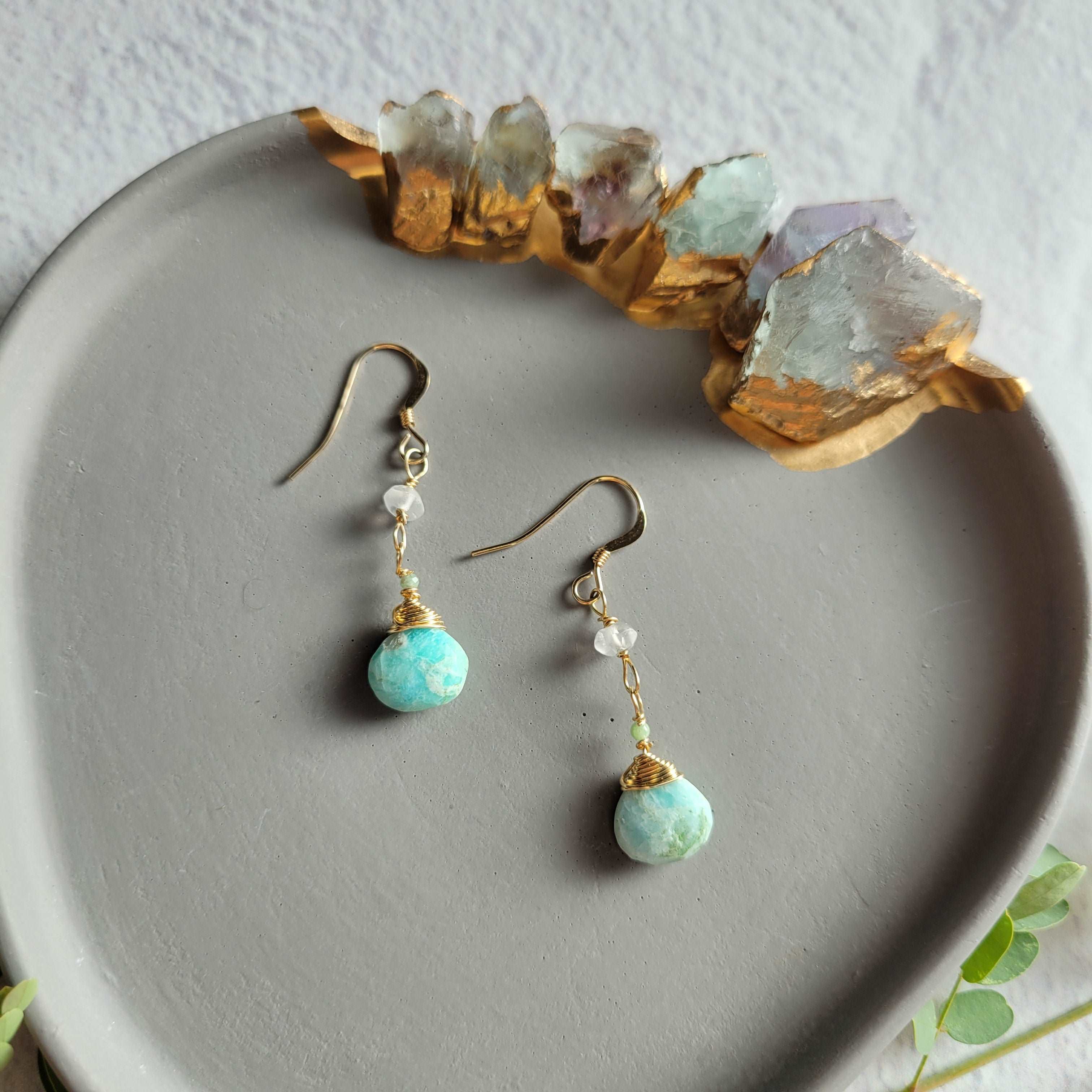 Handcrafted 14K Gold-Filled Larimar &amp; Green Tourmaline Earrings