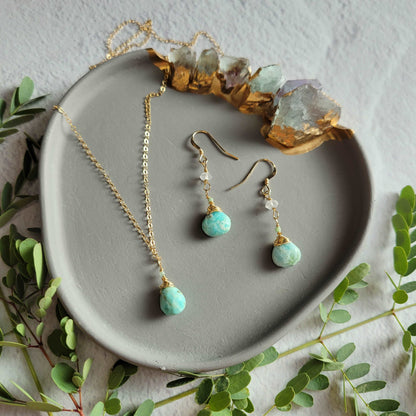 Handcrafted 14K Gold-Filled Larimar &amp; Green Tourmaline Earrings