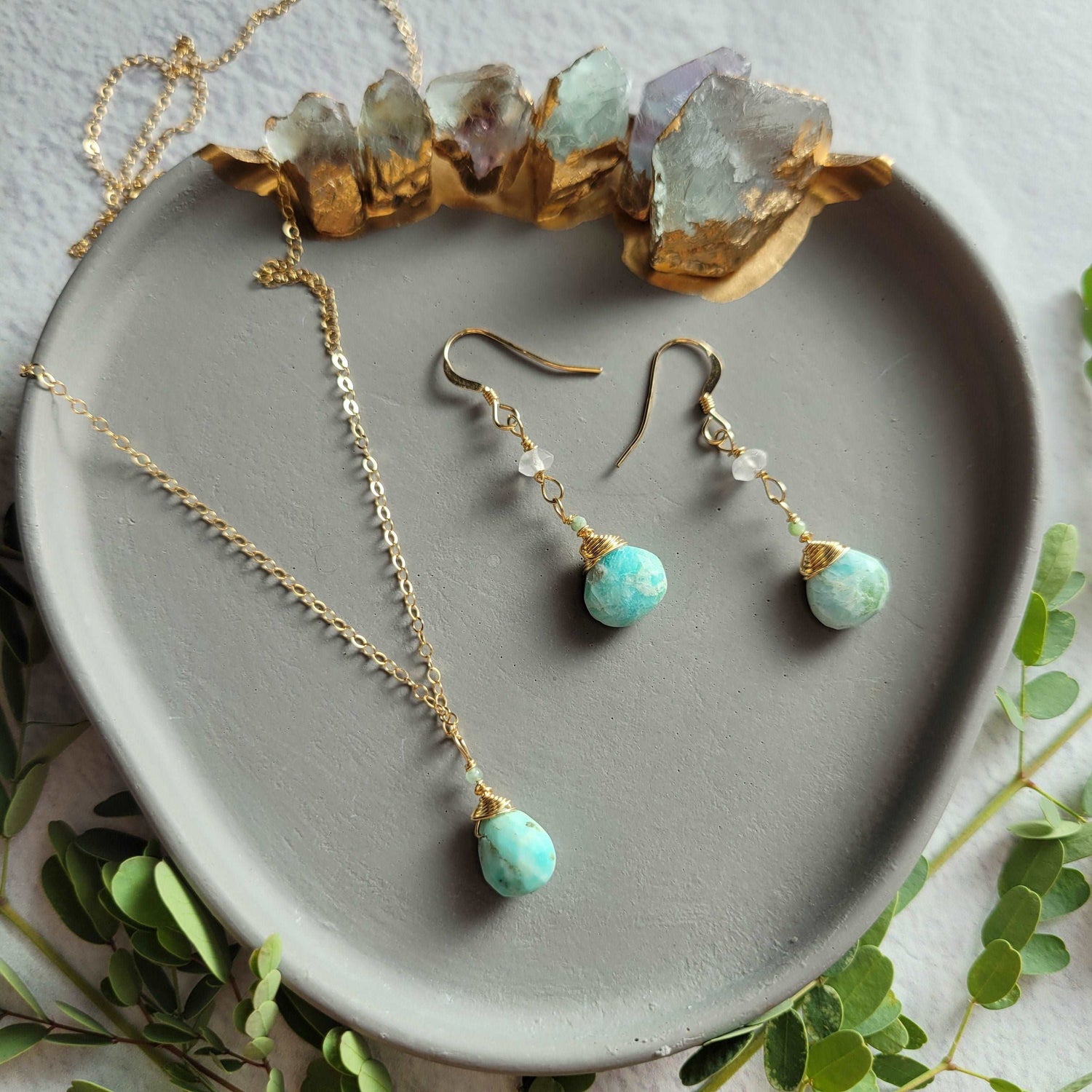 Handcrafted 14K Gold-Filled Larimar &amp; Green Tourmaline Earrings