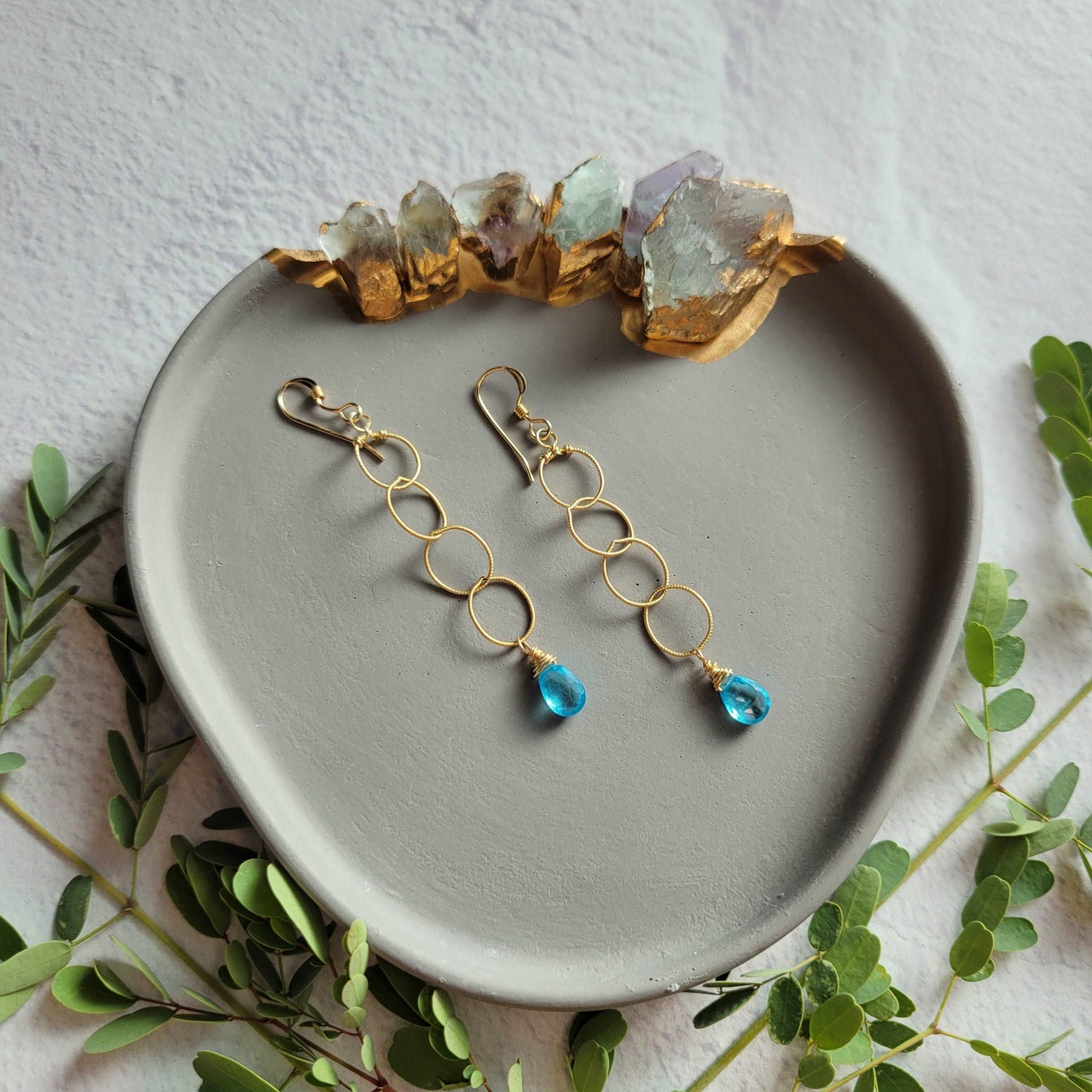 Textured Hoops Dainty 14k Gold-Filled Blue Zircon Earrings