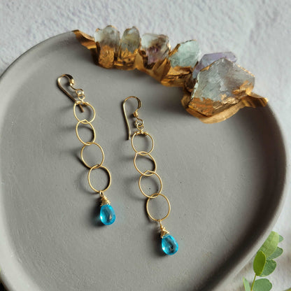 Textured Hoops Dainty 14k Gold-Filled Blue Zircon Earrings