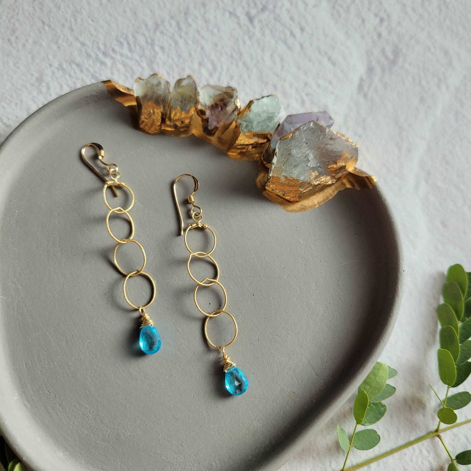 Textured Hoops Dainty 14k Gold-Filled Blue Zircon Earrings