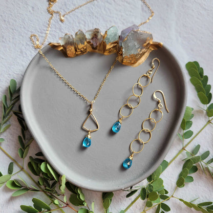 Textured Hoops Dainty 14k Gold-Filled Blue Zircon Earrings