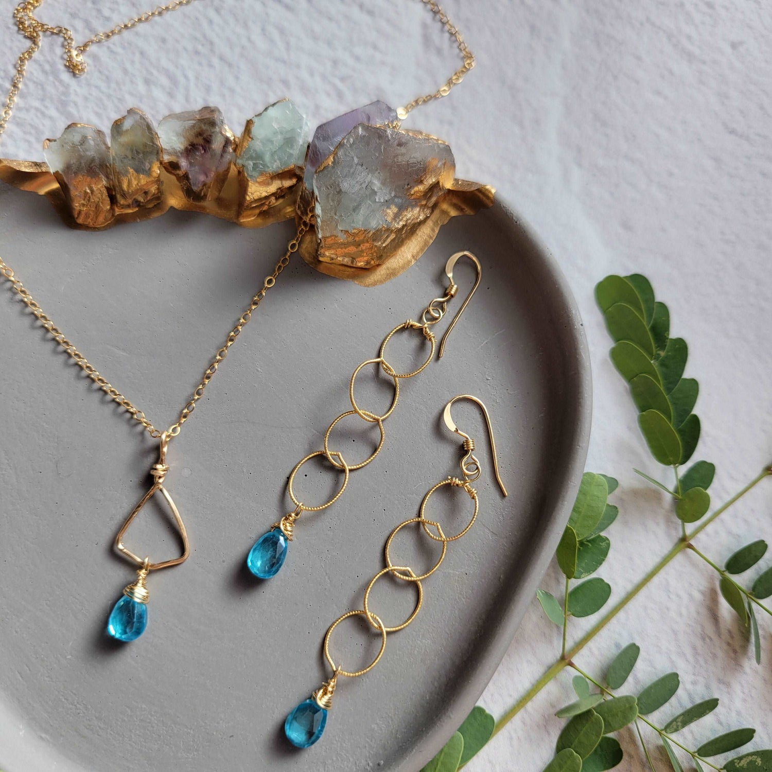 Textured Hoops Dainty 14k Gold-Filled Blue Zircon Earrings