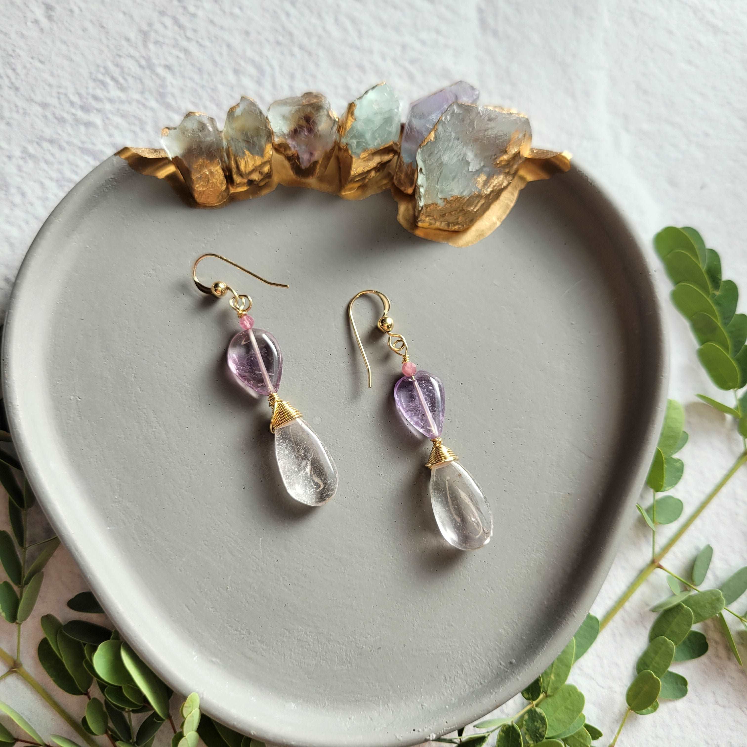 14k Gold-Filled Amethyst, Ametrine, &amp; Pink Sapphire Earrings