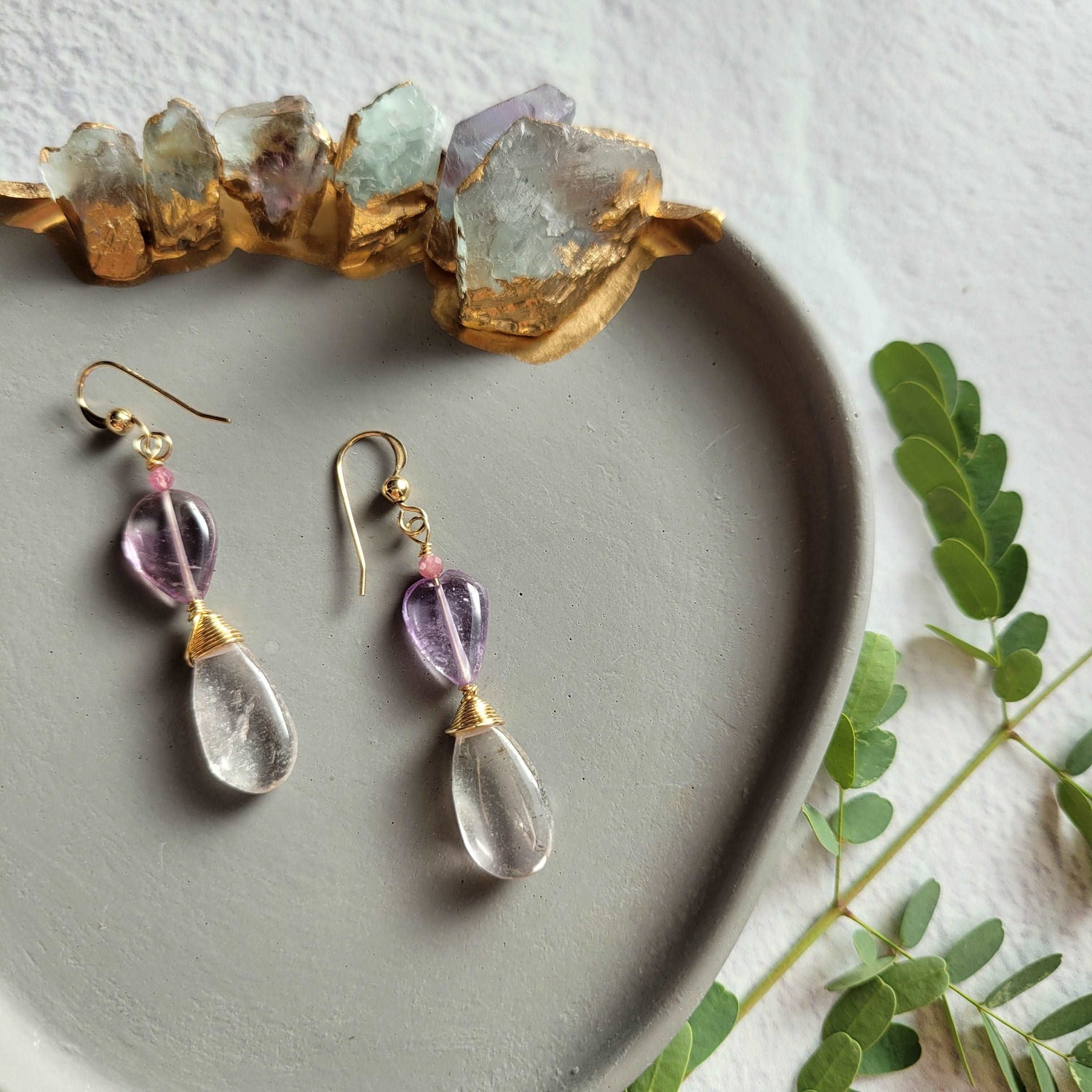 14k Gold-Filled Amethyst, Ametrine, &amp; Pink Sapphire Earrings