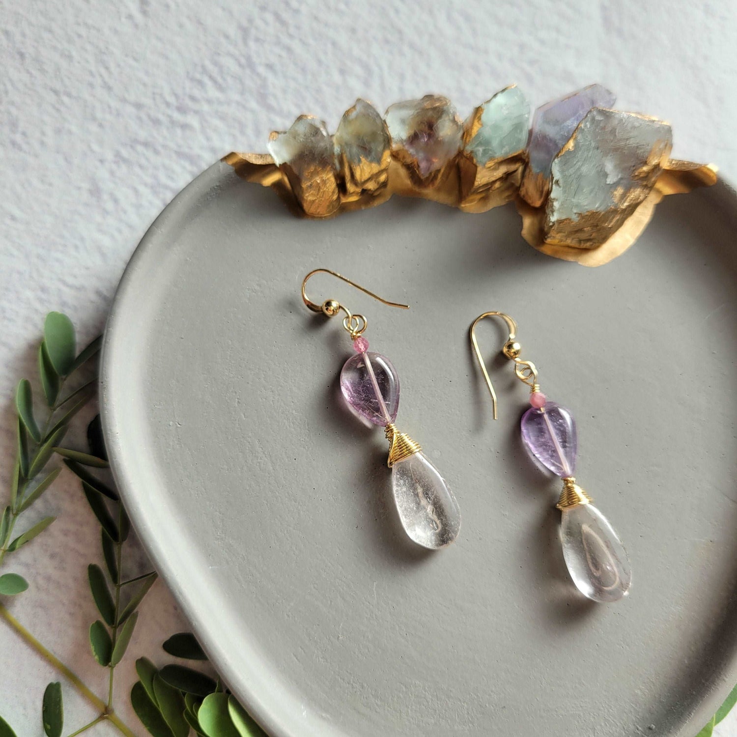 14k Gold-Filled Amethyst, Ametrine, &amp; Pink Sapphire Earrings