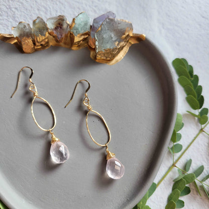 Hammered 14k Gold-Filled Rose Quartz Earrings