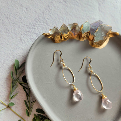 Hammered 14k Gold-Filled Rose Quartz Earrings