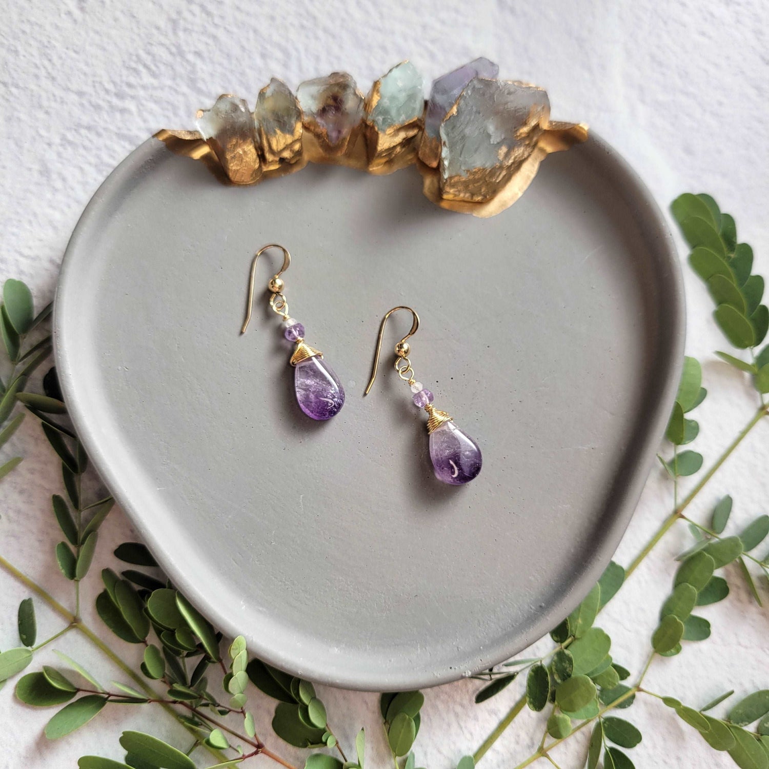 14k Gold-Filled Amethyst &amp; Rainbow Moonstone Earrings