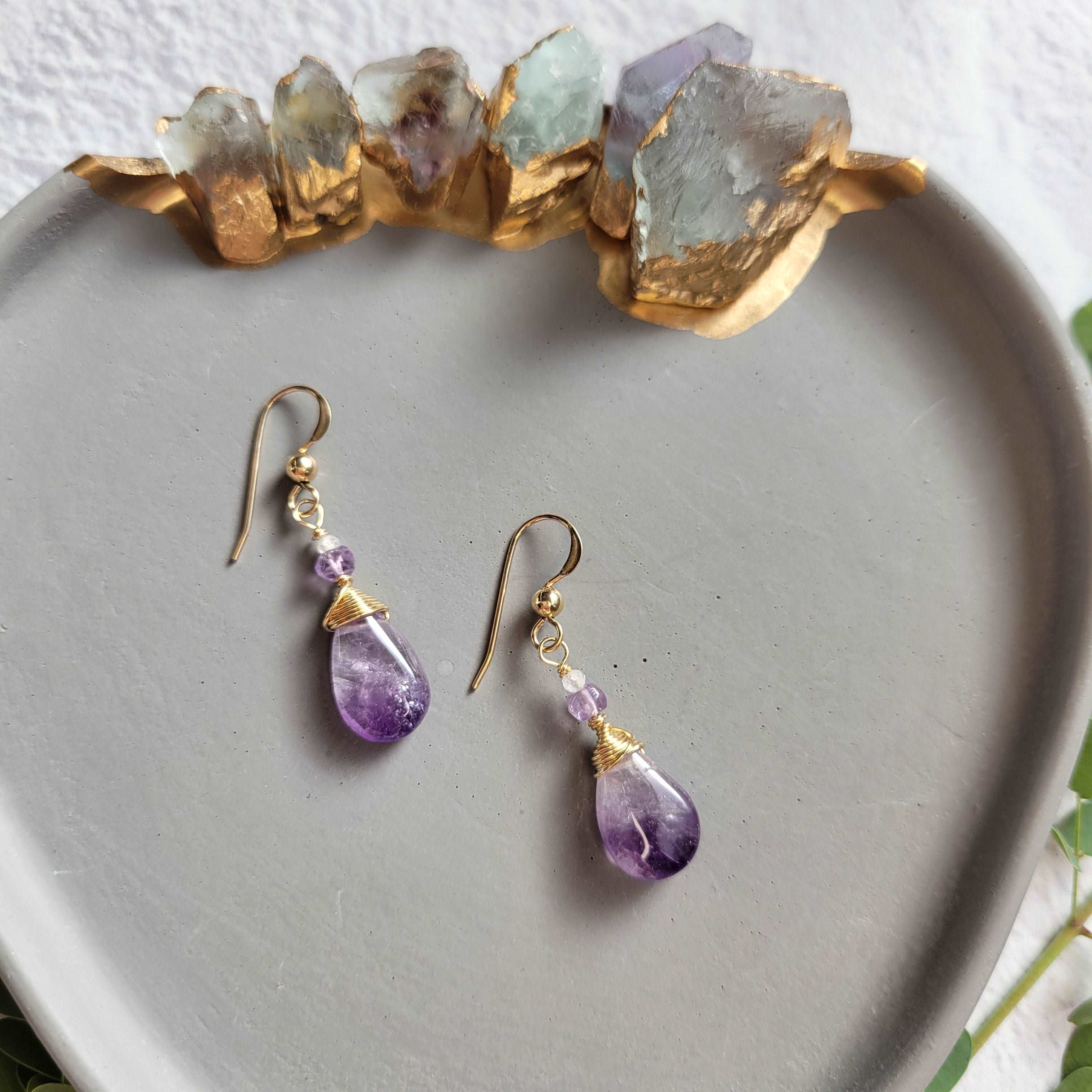 14k Gold-Filled Amethyst &amp; Rainbow Moonstone Earrings