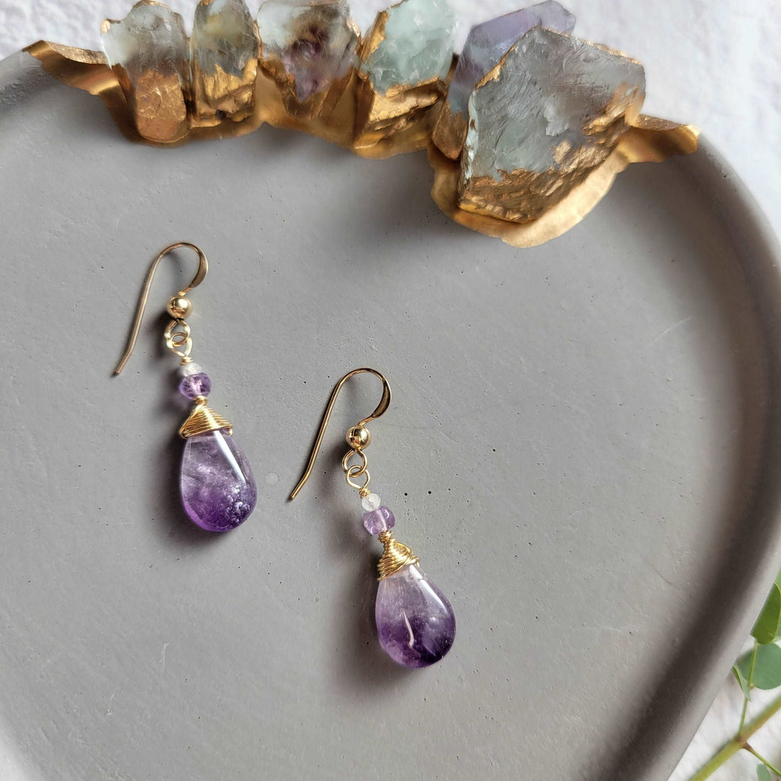 14k Gold-Filled Amethyst &amp; Rainbow Moonstone Earrings