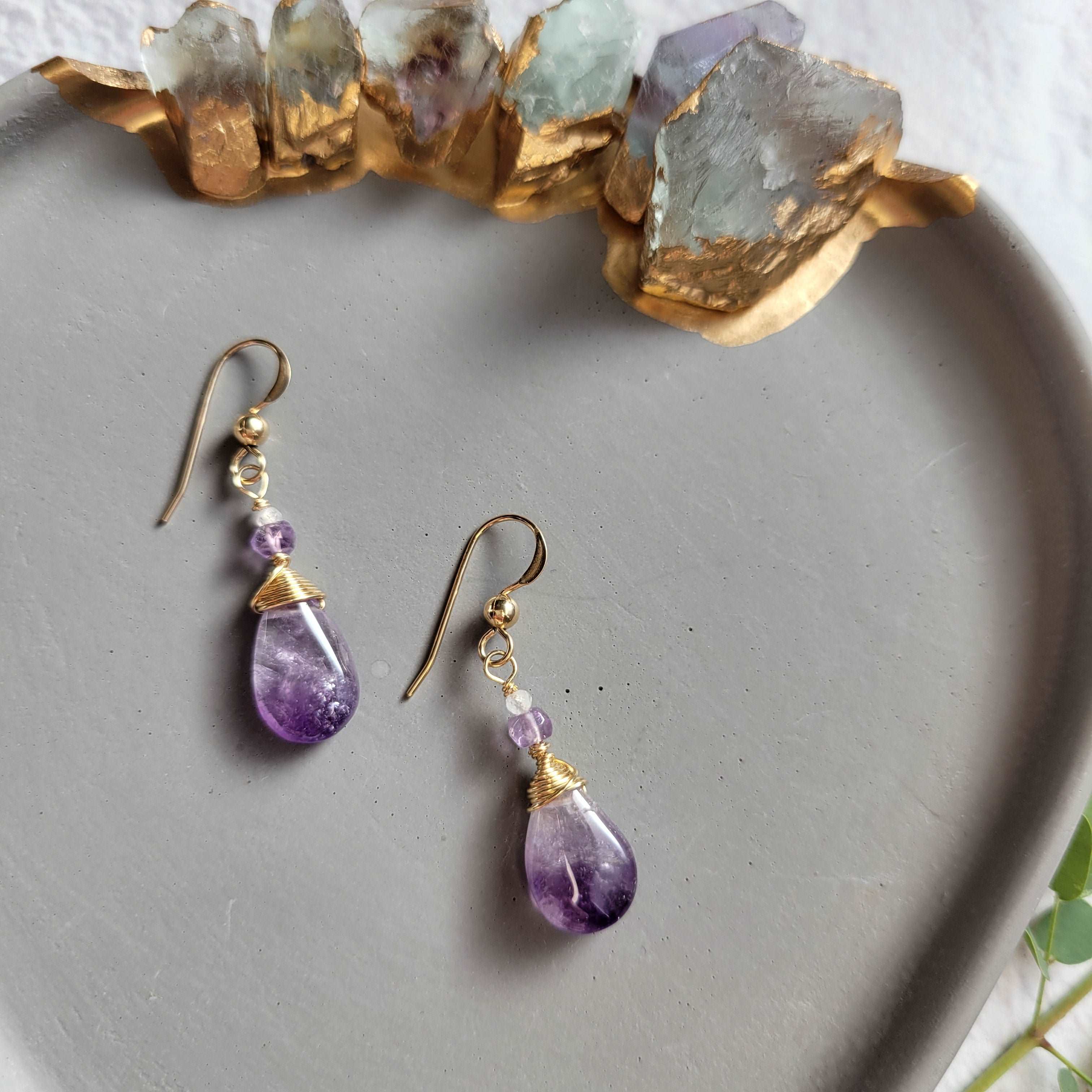 14k Gold-Filled Amethyst &amp; Rainbow Moonstone Earrings