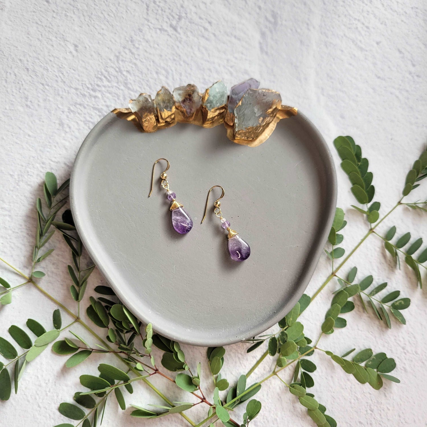 14k Gold-Filled Amethyst &amp; Rainbow Moonstone Earrings