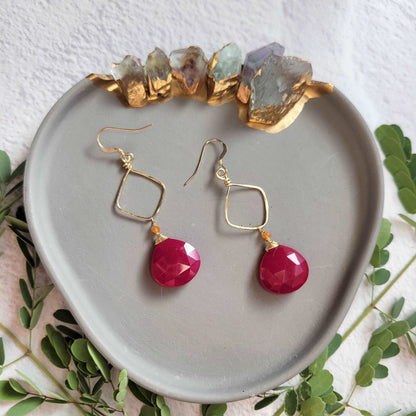 Hammered 14k Gold-Filled Pink Chalcedony &amp; Orange Sapphire Earrings