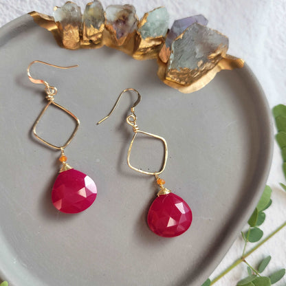 Hammered 14k Gold-Filled Pink Chalcedony &amp; Orange Sapphire Earrings