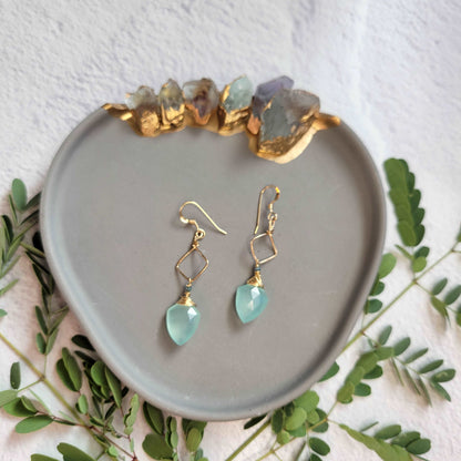 Hammered 14K Gold-Filled Blue Chalcedony &amp; Tourmaline Earrings